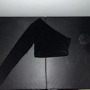 Black Asymmetrical Ribbed Top